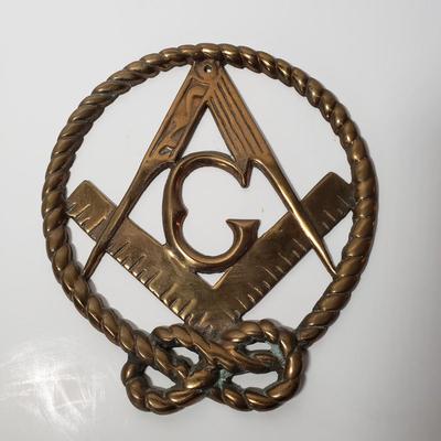 LOT 266: Vintage Brass Masonic Wall Plaque