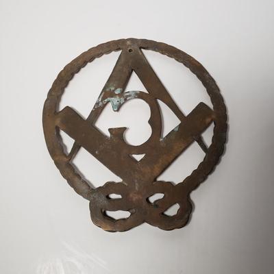 LOT 266: Vintage Brass Masonic Wall Plaque