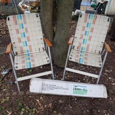 LOT 269: New 10 Ft Gazebo in Box with Pair of Vintage Lawn Chairs