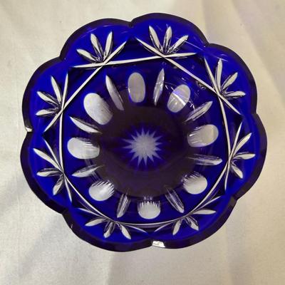Vintage Cobalt Cut To Clear Crystal Bowl (LR-BM)