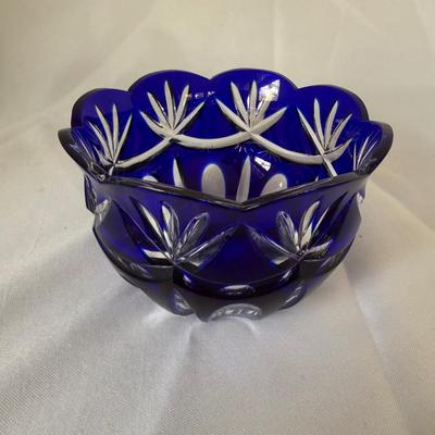 Vintage Cobalt Cut To Clear Crystal Bowl (LR-BM)
