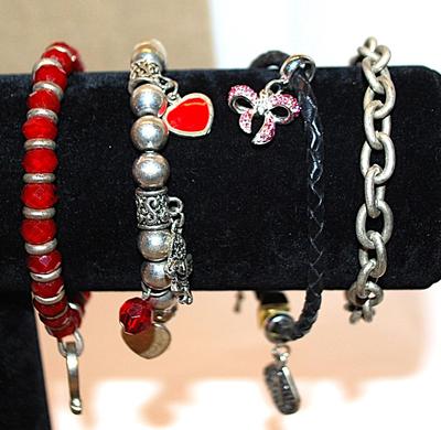Collection of 4 Charm-Style BRACELETS (2¼" Average Opening) with Red Hearts, Angels, USA Flag & Pink Bowtie Charms