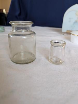 Miscellaneous group...statue glass bell, Precious Moments, pin, safety pin, miniature bottle of perfume, 2 small jars, Wedgwood,glass bowl