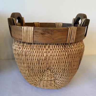 Chinese Woven Willow Basket with Indonesian Urn & Reed Basket (E-HS)