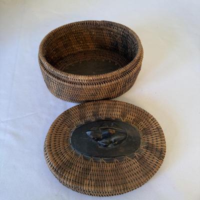 Chinese Woven Willow Basket with Indonesian Urn & Reed Basket (E-HS)