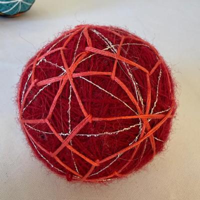 Basket of Temari Balls with Two Cross Stitch Wall Hangings (E-HS)