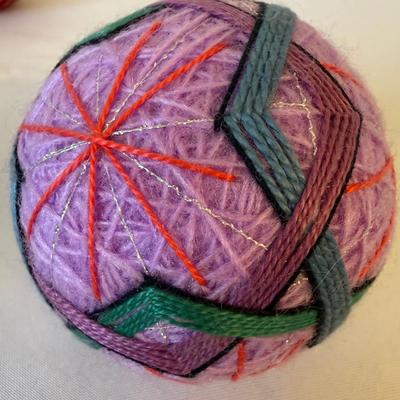 Basket of Temari Balls with Two Cross Stitch Wall Hangings (E-HS)