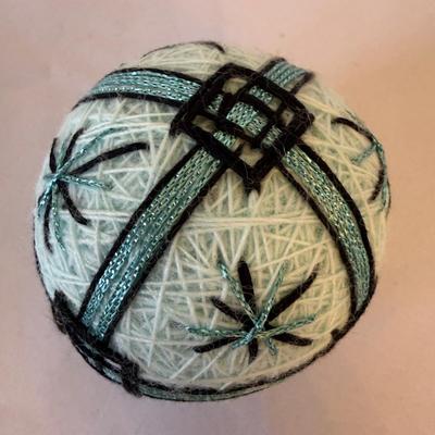 Basket of Temari Balls with Two Cross Stitch Wall Hangings (E-HS)