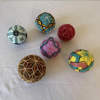 Basket of Temari Balls with Two Cross Stitch Wall Hangings (E-HS)