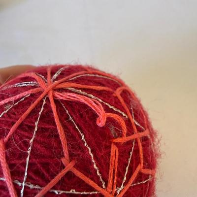 Basket of Temari Balls with Two Cross Stitch Wall Hangings (E-HS)