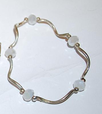 Collection of 2 Elastic BRACELETS (2" Opening) with BLUE Round Stones + Square Accent Segments and Opaque Prism Stones and Wire Curves