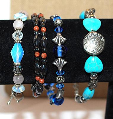 Collection of 4 BRACELETS (2¼"+ Opening) with Jade Colored HEARTS, Etc with Various Clasps