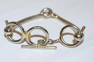 Unique Gold Tone 'WISHBONE" BRACELET (2" Opening) - Marked "LES BERNARD INC." and Large Toggle Clasp
