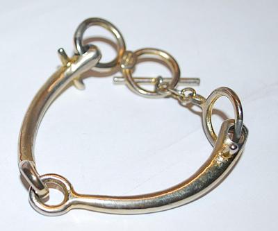 Unique Gold Tone 'WISHBONE" BRACELET (2" Opening) - Marked "LES BERNARD INC." and Large Toggle Clasp