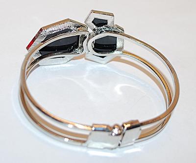 HINGED Spring Snap-Open BRACELET (2¼" Opening) with Hexagon Shape Glittery BLACK Graphite Style Beveled Stones