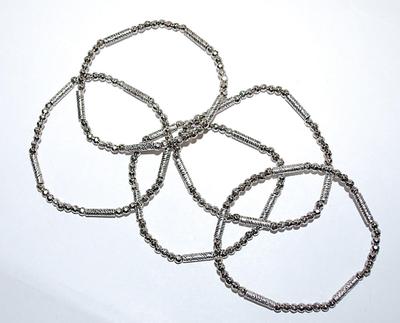 Collection of 5 Elastic IDENTICAL Chain-Style BRACELETS (2" Opening) with Silver Tone Globes & Tubes