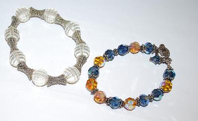 Collection of 2 BRACELETS (2" - 2½" Opening) with Iridescent Multi-Colored Beads and Toggle & Elastic CLEAR BEADS with...