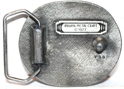 "The Skier V98" Belt Buckle "Indiana Metal Craft Â© 1977" Oval 2" x 2"