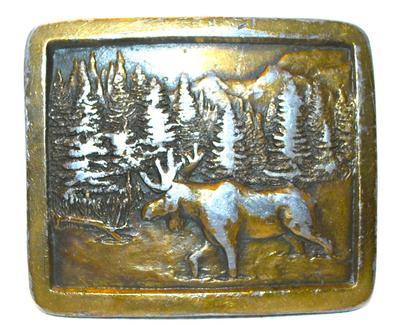 Vintage "Elk in the Forest" Belt Buckle 2¾" x 2¼"