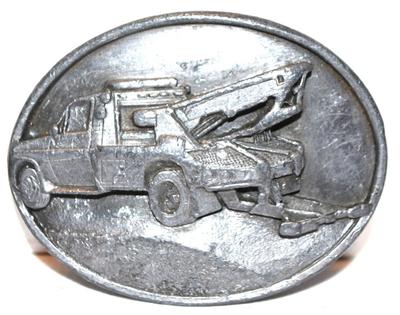 "Tow Truck Towing" Belt Buckle Sishiyou Co. ©1990 Oval 3" x 2½"