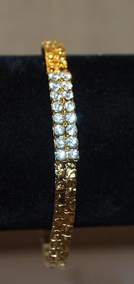 Beautiful Gold Colored BRACELET (2¼" Opening) with 2 Rows of 16 Clear Round Stones and Lobster Clasp