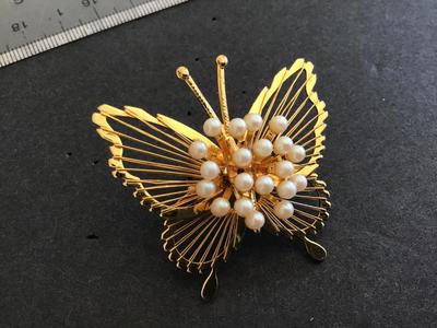 Faux Pearl Butterfly Brooch