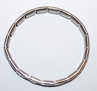 Silver Tone Elastic "LOVE' BRACELET (2¼" Opening) - Marked "ADD-A-CHARM ©" with Gold Colored Letters...