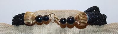 "Rope Style" NECKLACE with Black & Gold Colored Beaded "Rings Around 7 Rope Strands and a Circle Clasp 16" L