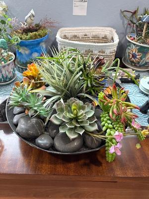 Sale Photo Thumbnail #27: Decorative items including Clay Works by Blue Sky, ashtray, paper weights and coasters