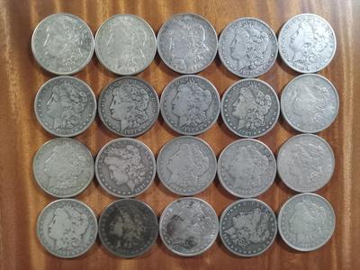 20 Morgan Dollars in Tube, Various dates