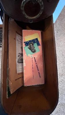 NICE EARLY 1900’s MINNESOTA TREADLE SEWING MACHINE WITH ACCESSORIES, NOTIONS AND ORIGINAL PAPERWORK