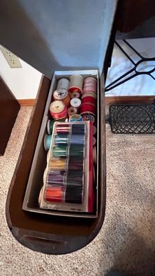 NICE EARLY 1900’s MINNESOTA TREADLE SEWING MACHINE WITH ACCESSORIES, NOTIONS AND ORIGINAL PAPERWORK