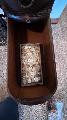 NICE EARLY 1900’s MINNESOTA TREADLE SEWING MACHINE WITH ACCESSORIES, NOTIONS AND ORIGINAL PAPERWORK