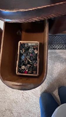 NICE EARLY 1900’s MINNESOTA TREADLE SEWING MACHINE WITH ACCESSORIES, NOTIONS AND ORIGINAL PAPERWORK