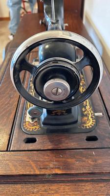 NICE EARLY 1900’s MINNESOTA TREADLE SEWING MACHINE WITH ACCESSORIES, NOTIONS AND ORIGINAL PAPERWORK