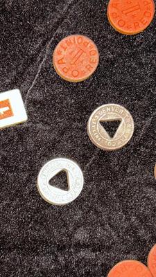 DEPRESSION ERA CO SALES TAX TOKENS, BANK WALLETS AND MARX METAL THRIFT BANK