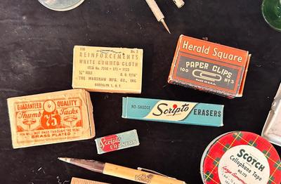 OLD INKWELLS AND VINTAGE OFFICE SUPPLIES