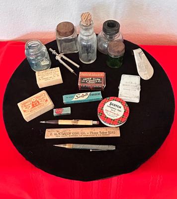 OLD INKWELLS AND VINTAGE OFFICE SUPPLIES