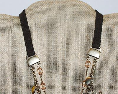 Beautiful Pointed PETAL FLOWERS NECKLACE with Amber & Yellow Stones and Teardrop Dangles + Top Leather Straps + Lobster Clasp 16" L