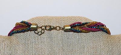 Large Decorated Purple Teardrop REVERSIBLE PENDANT NECKLACE with Intertwined Capped Beads and Cords Chain and Lobster Clasp 16" L