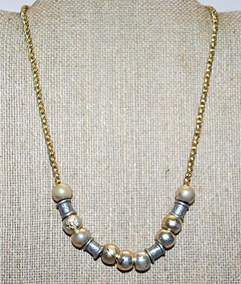 Vintage Marked "©LCi" Liz Claibourne NECKLACE with Silver Colored "Barrels & Beads" and Wire Loop Hook Clasp...