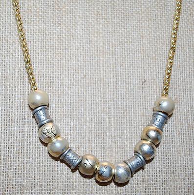 Vintage Marked "©LCi" Liz Claibourne NECKLACE with Silver Colored "Barrels & Beads" and Wire Loop Hook Clasp...