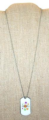 "SCIENCE" NAME TAG NECKLACE on Beaded Silver Tone Chain 23" L