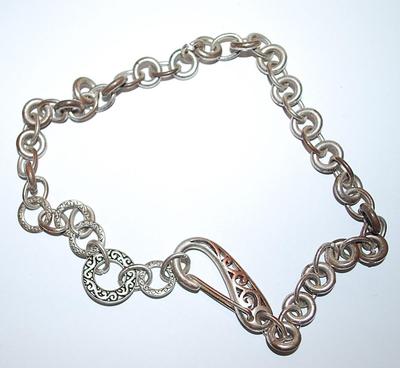 Vintage Large Silver Tone Link & Rings NECKLACE with Very Large Spring Style "CLIP" 16" L