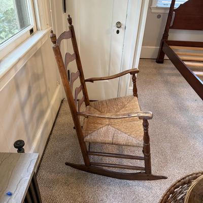 Ladder Back Rocking Chair With Rush Woven Seat (B1-BM)