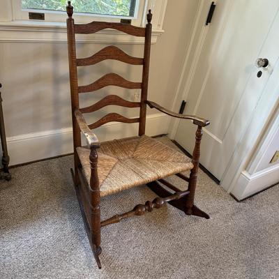 Ladder Back Rocking Chair With Rush Woven Seat (B1-BM)
