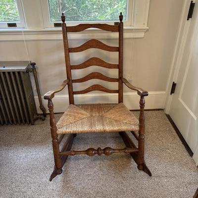 Ladder Back Rocking Chair With Rush Woven Seat (B1-BM)