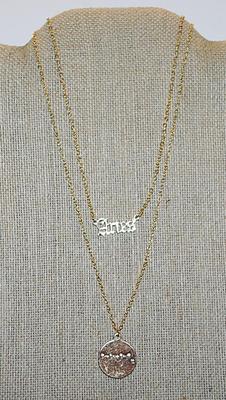 Collection of 2 ZODIAK SIGN - "ARIES" NECKLACES - one with the Word and the other with the Constellation - both in Gold Tone...