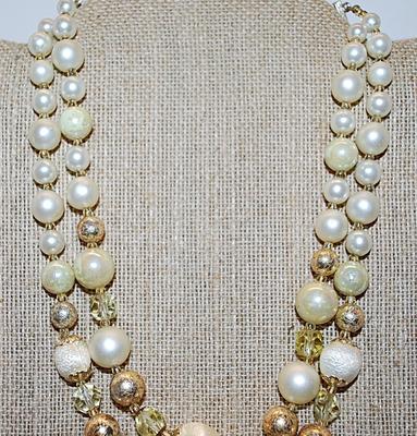 Vintage Choker "PEARLS & BAUBLES" NECKLACE with Double Strands and Assorted Style Beads and a Wire HOOK Clasp 12" L