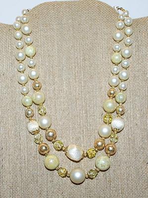 Vintage Choker "PEARLS & BAUBLES" NECKLACE with Double Strands and Assorted Style Beads and a Wire HOOK Clasp 12" L